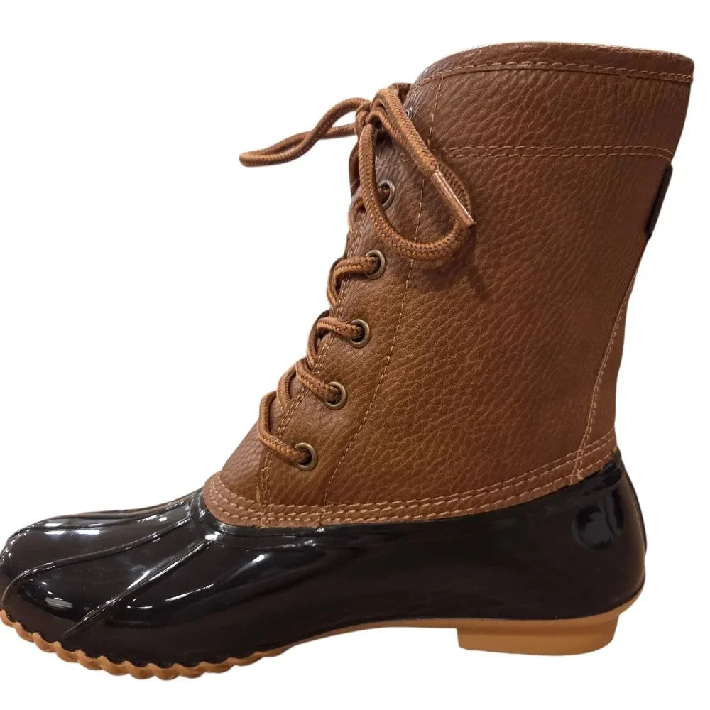 NEW JBU Brown & Navy Maplewood Waterproof 2022 Fall Women's Duck Boots 7